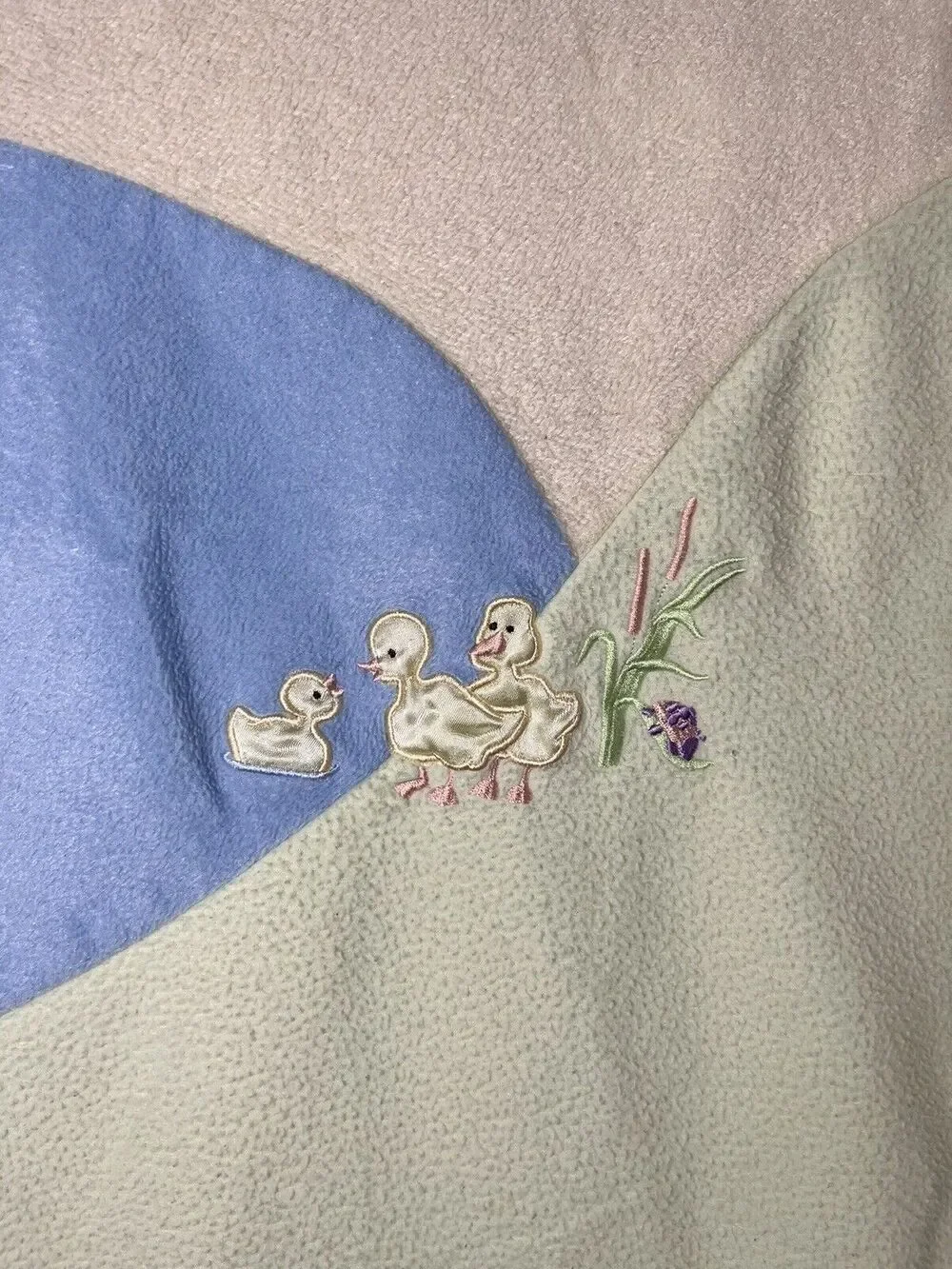 Yellow Green Blue Duck Appliqué Baby Blanket Fleece Vintage